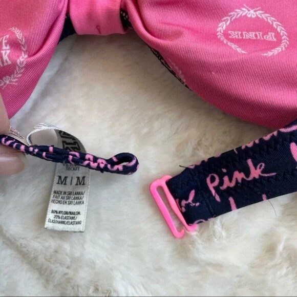 Victoria’s Secret Pink | Navy and Pink Graffiti Bandeau Bikini Top | Size Medium - Picture 8 of 10